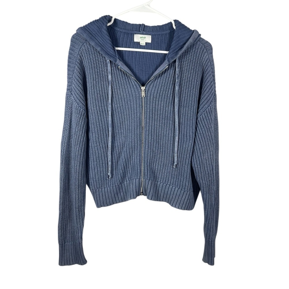 Aerie Beach Boss Knit Zip Hoodie Blue XS